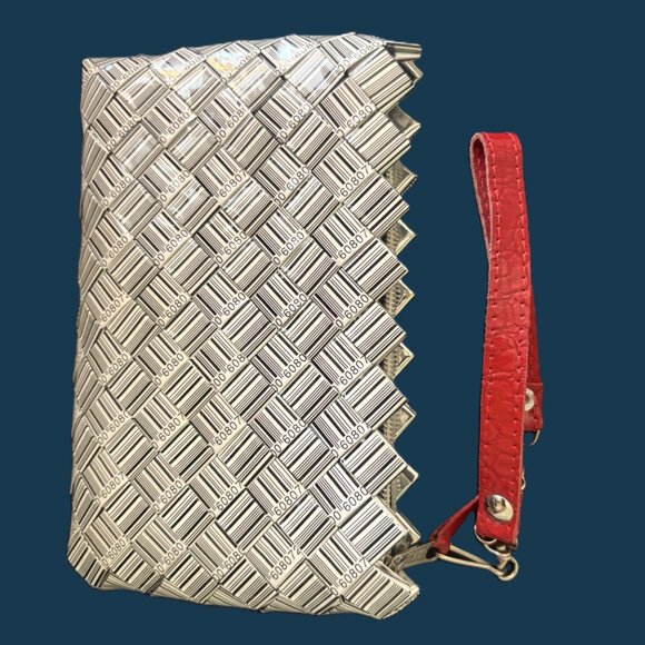 QR Code Nahui Ollin Black and White Wristlet with Red Leather Handle EUC - Picture 2 of 10